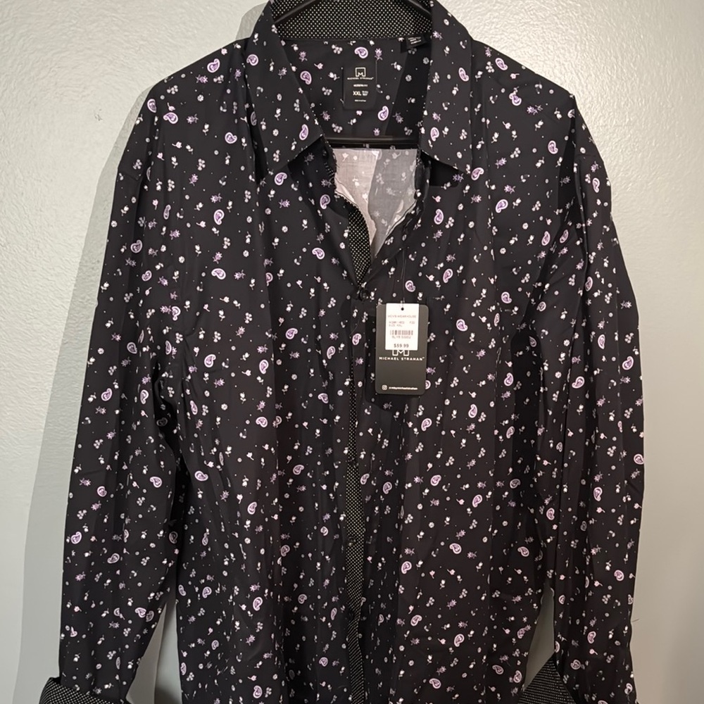 Strahan Black and Purple Casual Button Down Shirt with Floral Pattern